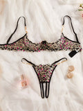 Women'S Bra Set | Multi-Color Leopard Print with Contrast Lace and Golden Chain Details | 1/4 Cup Slit Design
