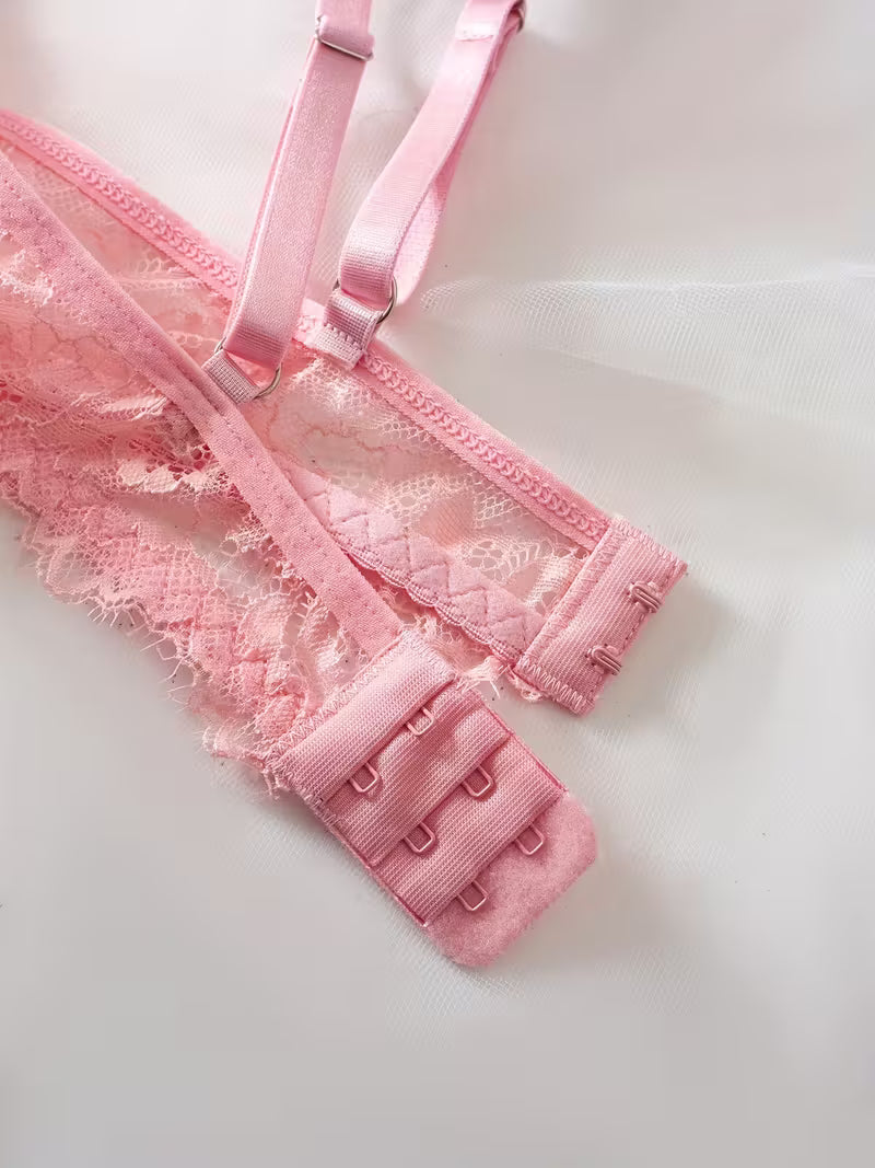 2pcs Sexy Lingerie Set - Red Lace Bra with Floral Pattern, No Padding, Perfect for Adult