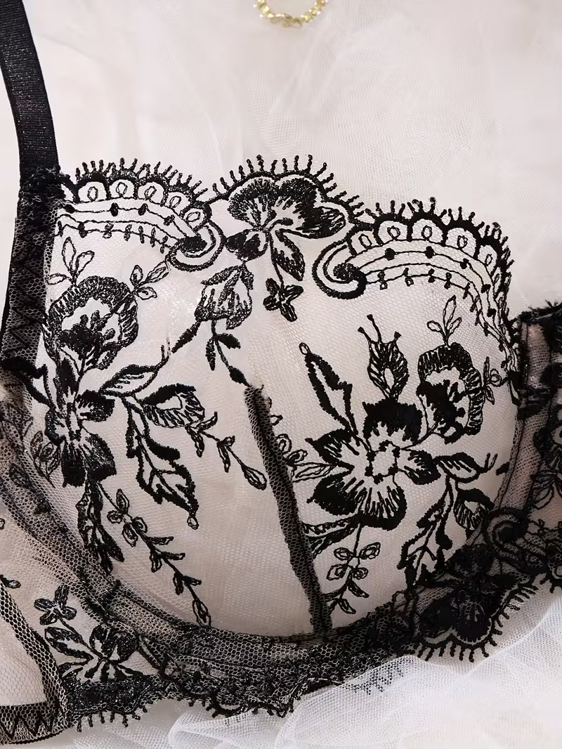 3pcs Women's European Style Black Lingerie