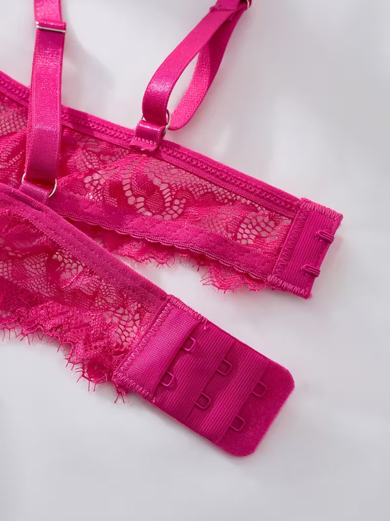 2pcs Sexy Lingerie Set - Red Lace Bra with Floral Pattern, No Padding, Perfect for Adult