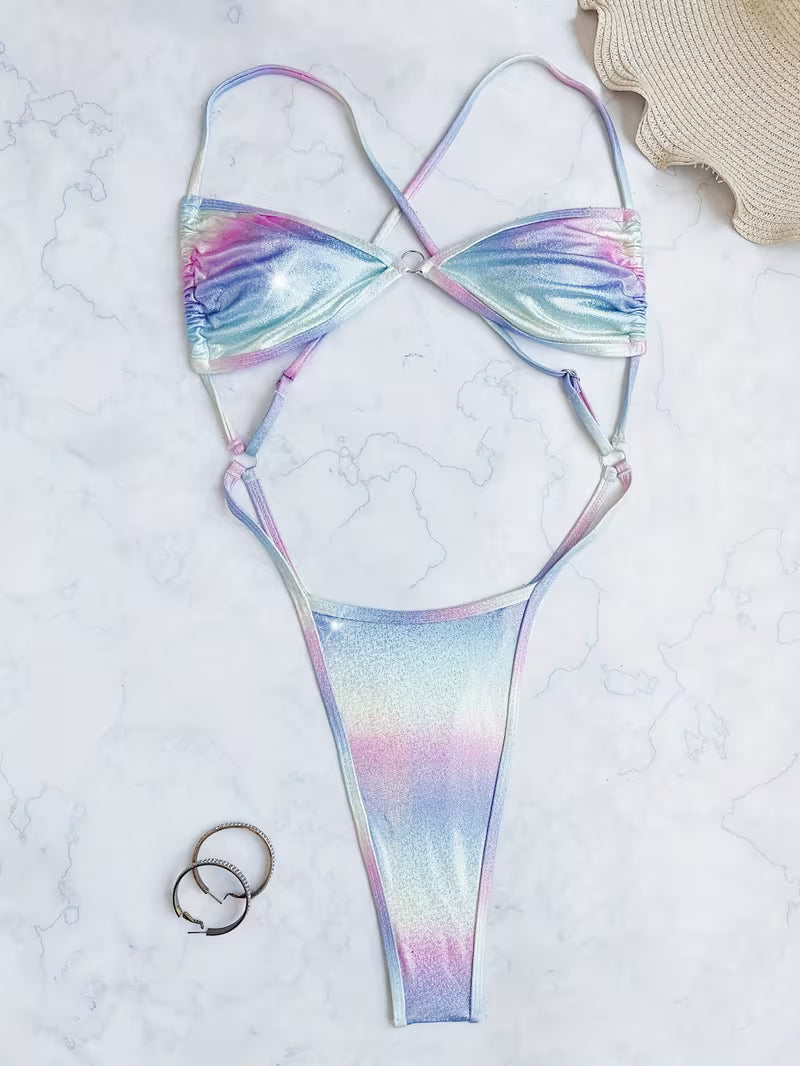 New One-Piece Swimsuit Backless Bikini European Swimsuit Women's Solid Color Swimsuit