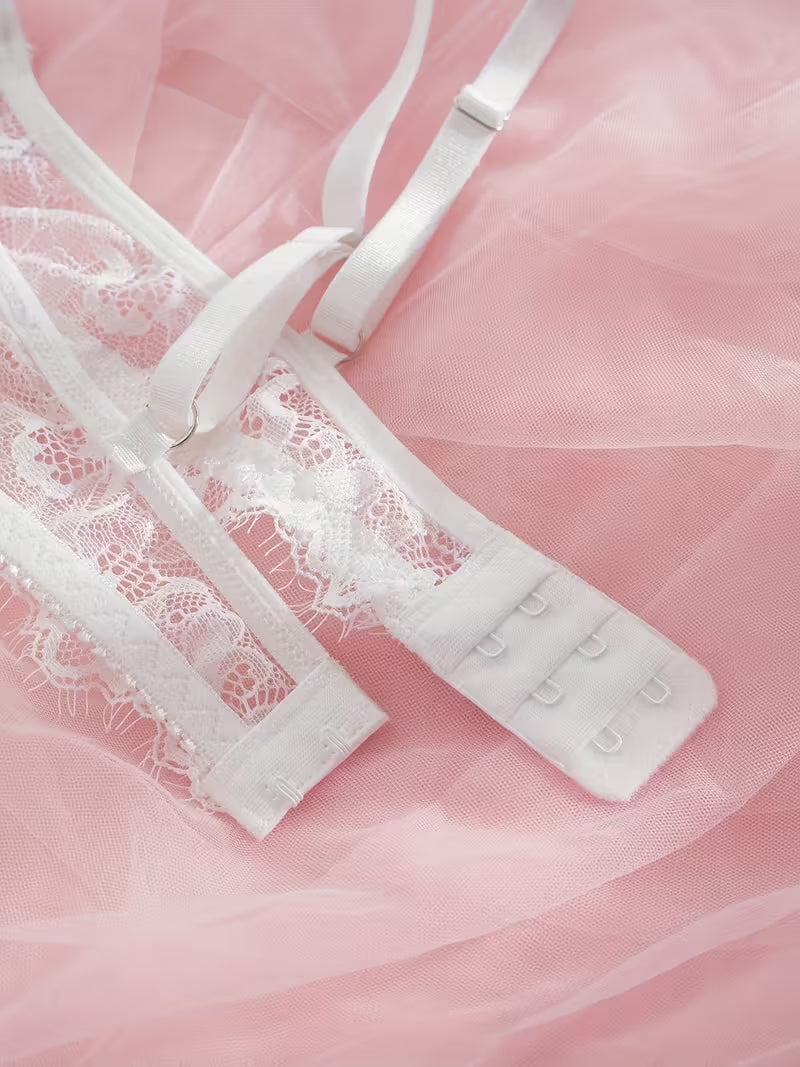 2pcs Sexy Lingerie Set - Red Lace Bra with Floral Pattern, No Padding, Perfect for Adult