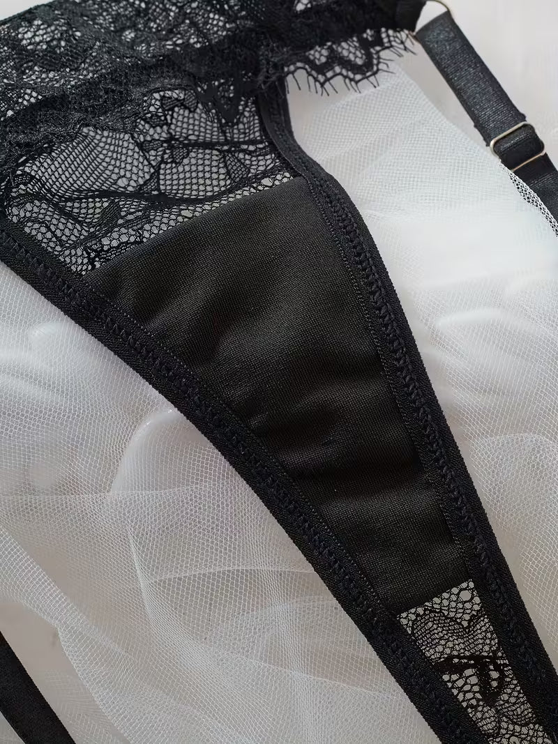 2pcs Sexy Lingerie Set - Red Lace Bra with Floral Pattern, No Padding, Perfect for Adult