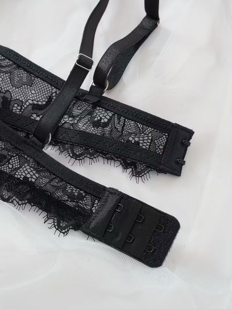 2pcs Sexy Lingerie Set - Red Lace Bra with Floral Pattern, No Padding, Perfect for Adult