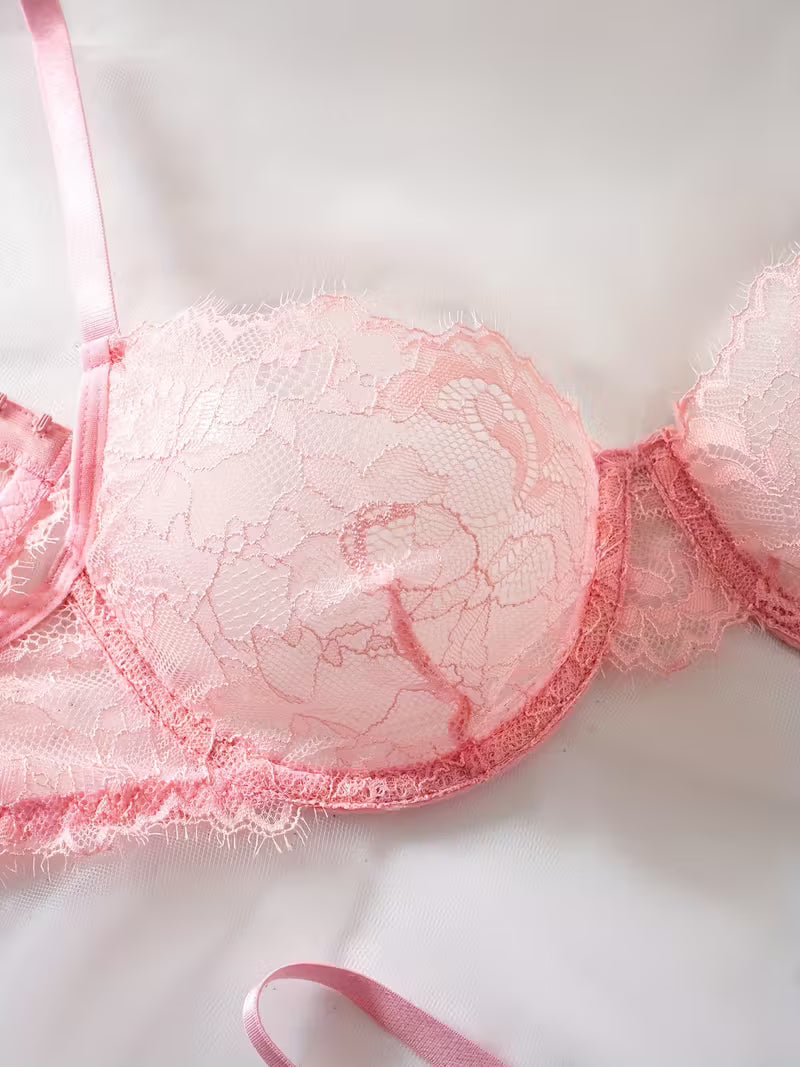 2pcs Sexy Lingerie Set - Red Lace Bra with Floral Pattern, No Padding, Perfect for Adult