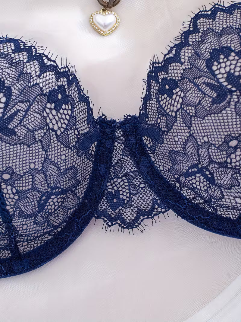 2pcs Sexy Lingerie Set - Red Lace Bra with Floral Pattern, No Padding, Perfect for Adult