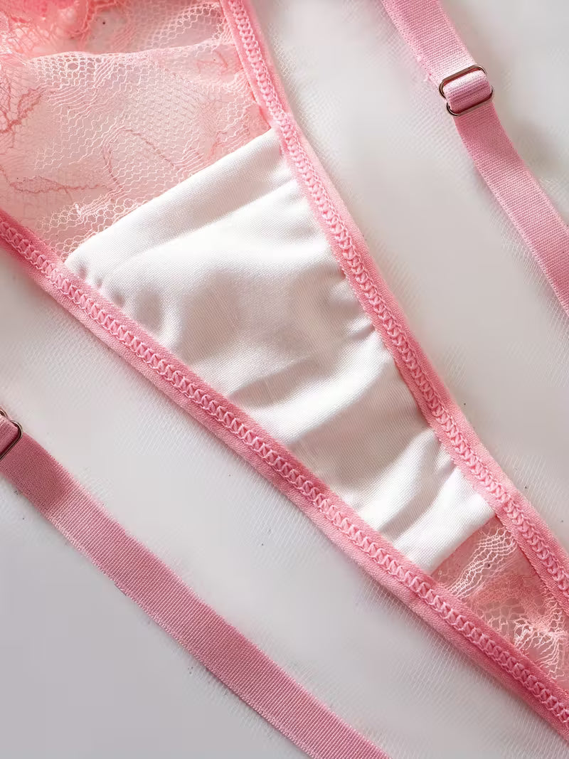 2pcs Sexy Lingerie Set - Red Lace Bra with Floral Pattern, No Padding, Perfect for Adult