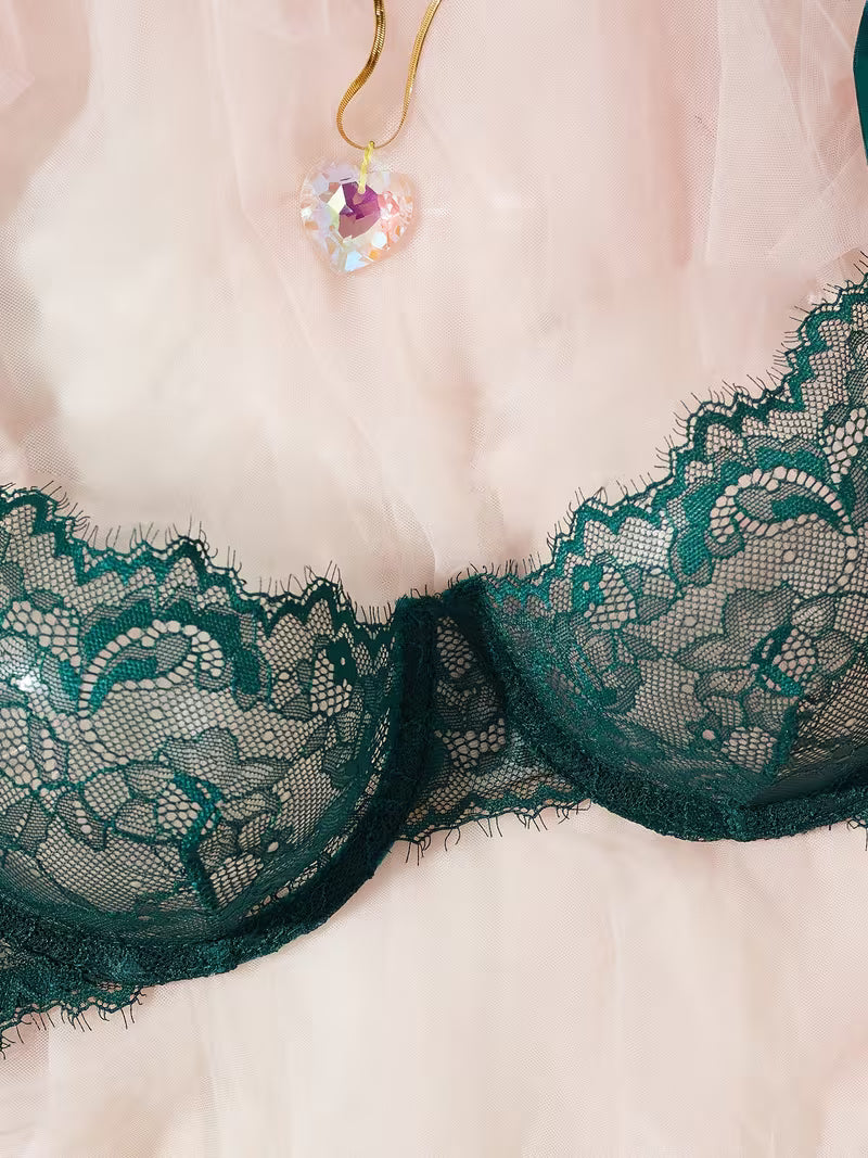 2pcs Sexy Lingerie Set - Red Lace Bra with Floral Pattern, No Padding, Perfect for Adult