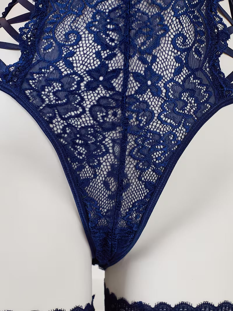 New Style Lace Hollow-Out Design Sexy Bodysuit with Leg Socks