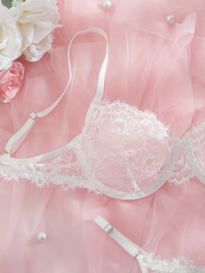 2pcs Sexy Lingerie Set - Red Lace Bra with Floral Pattern, No Padding, Perfect for Adult