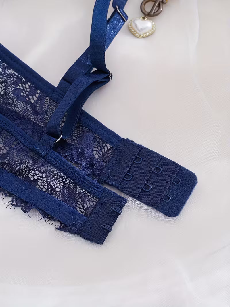 2pcs Sexy Lingerie Set - Red Lace Bra with Floral Pattern, No Padding, Perfect for Adult