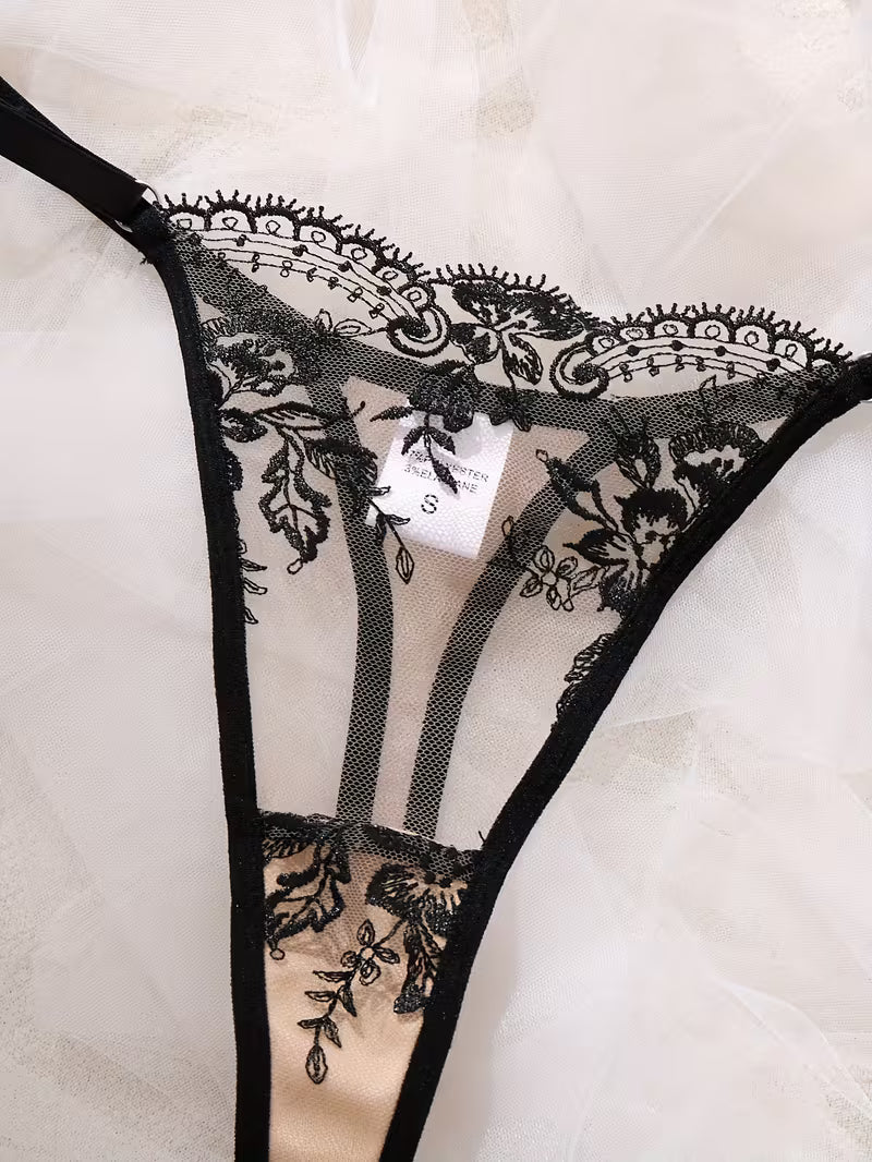 3pcs Women's European Style Black Lingerie