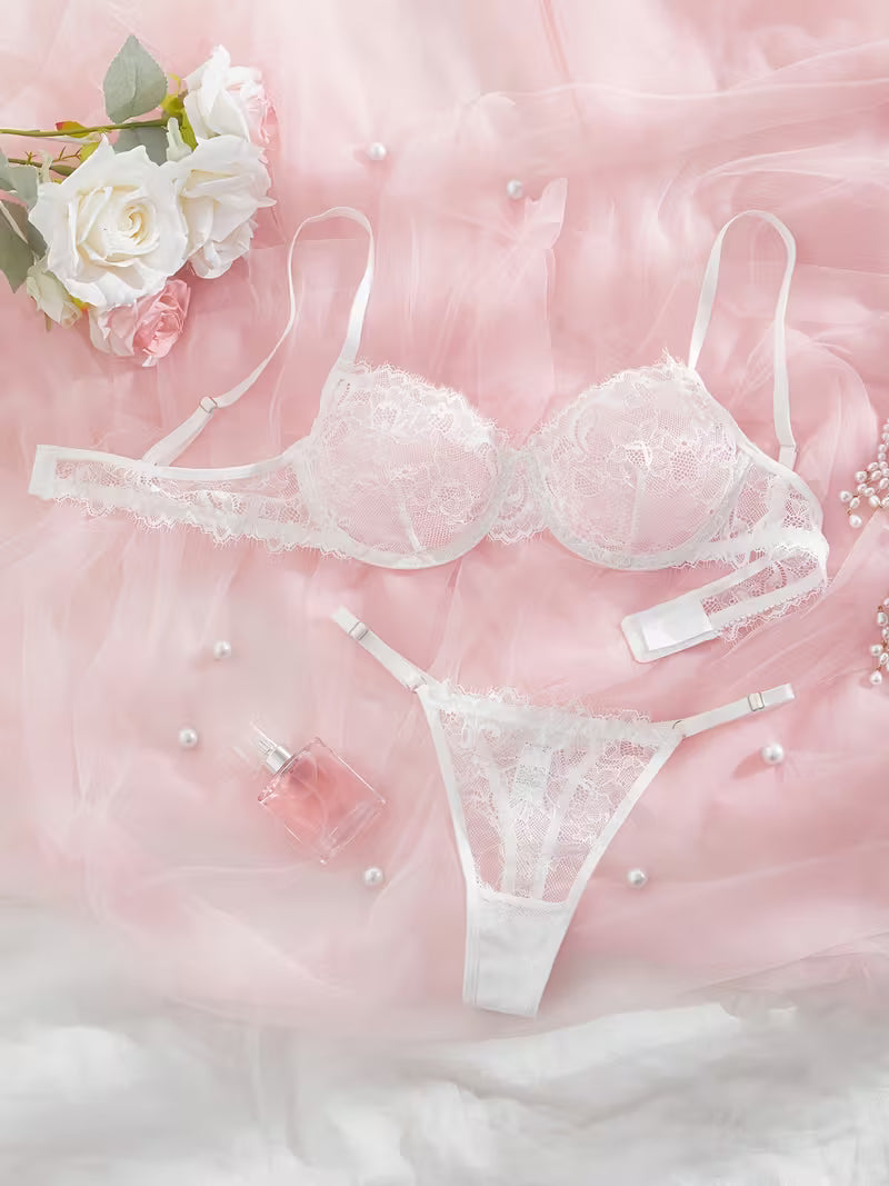 2pcs Sexy Lingerie Set - Red Lace Bra with Floral Pattern, No Padding, Perfect for Adult