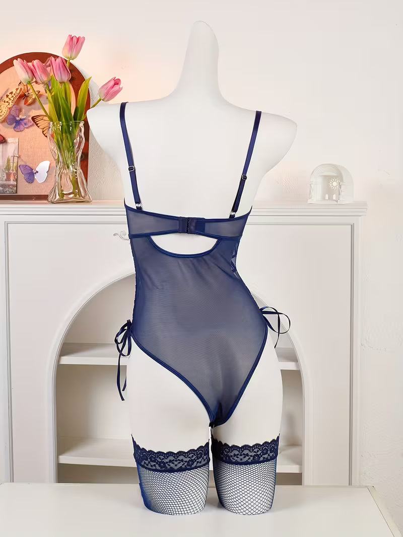 New Style Lace Hollow-Out Design Sexy Bodysuit with Leg Socks