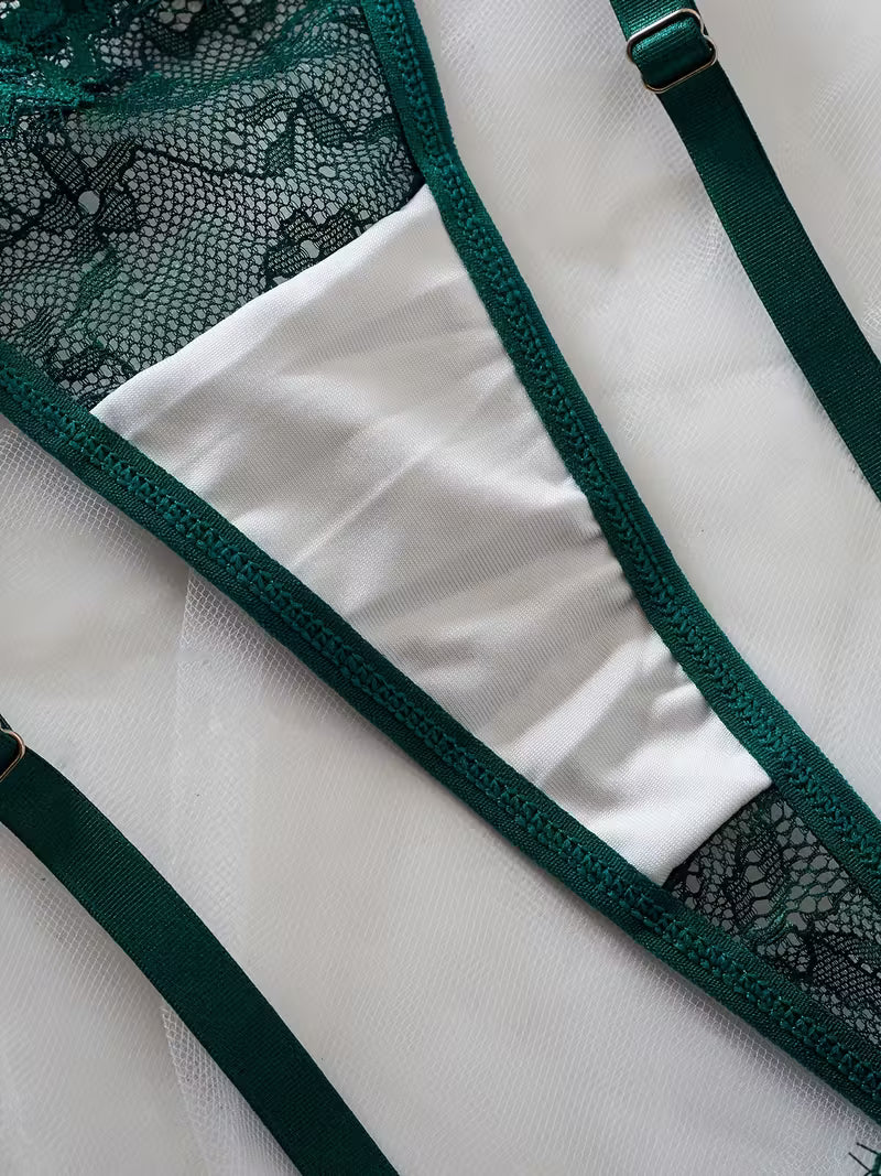 2pcs Sexy Lingerie Set - Red Lace Bra with Floral Pattern, No Padding, Perfect for Adult